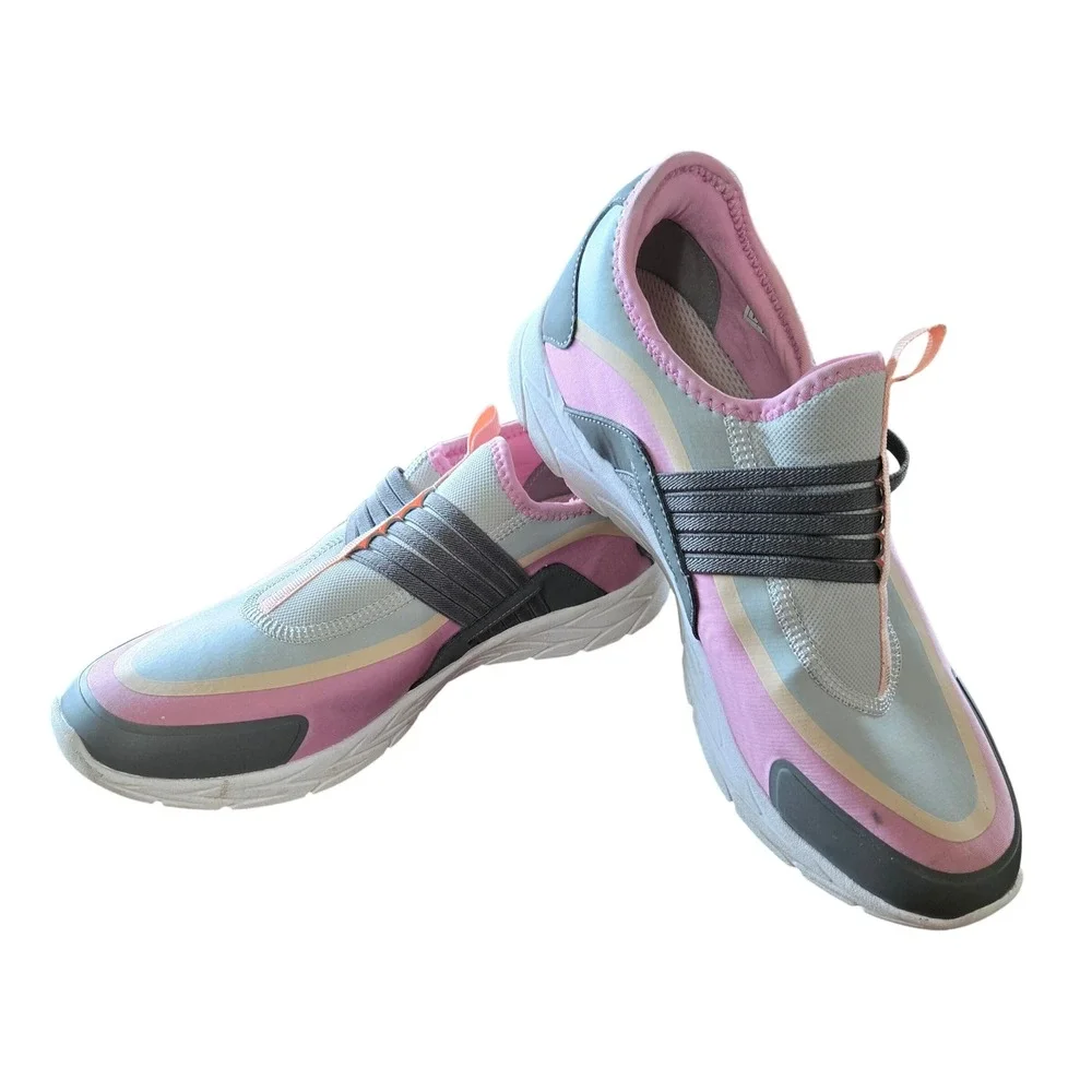 Vionic Vayda Womens 9 Wide Pink Grey Slip On Walking Sneakers Orthotic Shoes